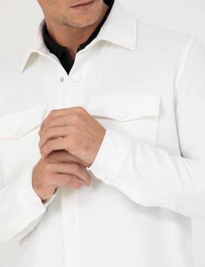پیراهن آستین بلند مردانه ساده سفید کاشارل