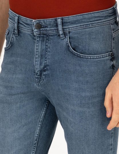 شلوار جین اسلیم فیت مردانه پنبه جذب خاکستری تیره کاشارل
