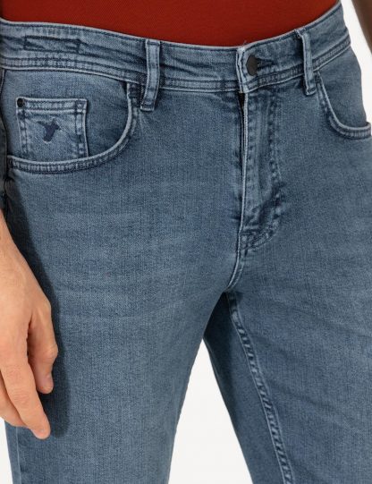 شلوار جین اسلیم فیت مردانه پنبه جذب خاکستری تیره کاشارل