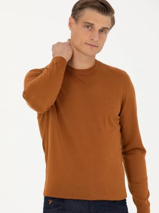 پلیور مردانه یقه گرد جذب دارچینی کاشارل