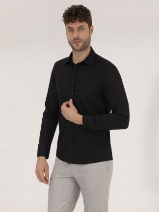 پیراهن رسمی مردانه یقه کلاسیک طرح ساده جذب سیاه پیرکاردین