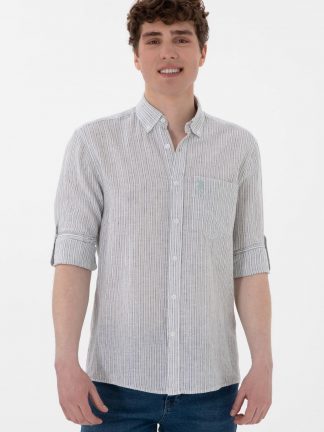 پیراهن مردانه آبی فیروزه ای یو اس پولو