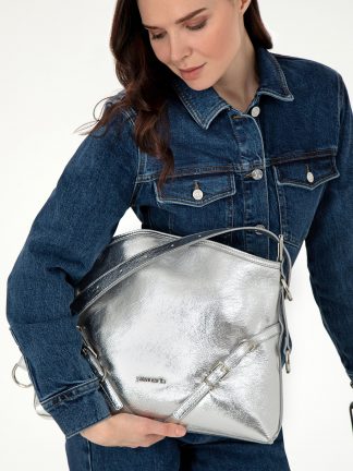 کیف دوشی زنانه نقره ای پیرکاردین