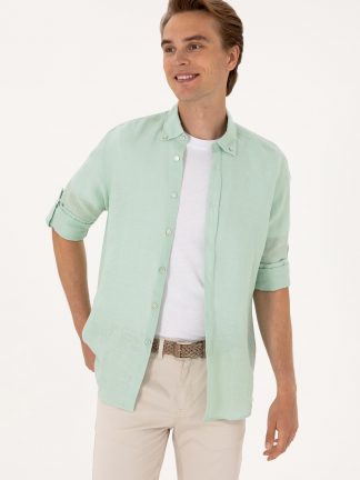 پیراهن مردانه آبی فیروزه ای یو اس پولو