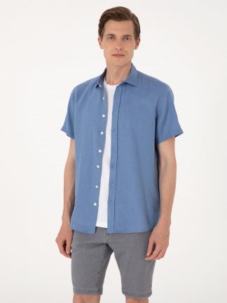 پیراهن آستین کوتاه مردانه آبی پیرکاردین