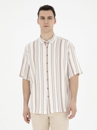 پیراهن آستین کوتاه مردانه قهوه ای پیرکاردین