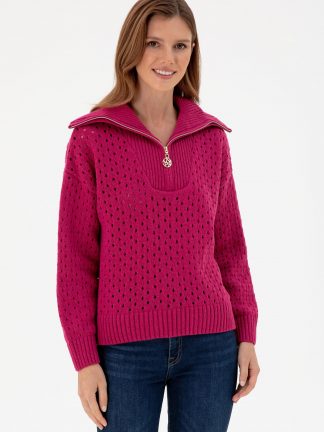 پلیور زنانه صورتی روشن یو اس پولو