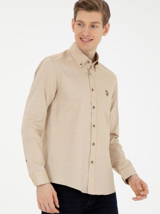 پیراهن مردانه خاکی روشن یو اس پولو