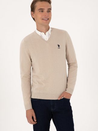 پلیور مردانه طوسی ملانژ یو اس پولو