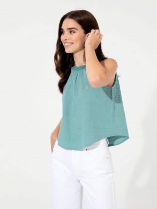 بلوز زنانه نعنایی تیره پیرکاردین