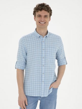 پیراهن مردانه آبی روشن یو اس پولو