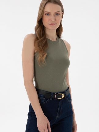 تیشرت زنانه خاکی تیره یو اس پولو