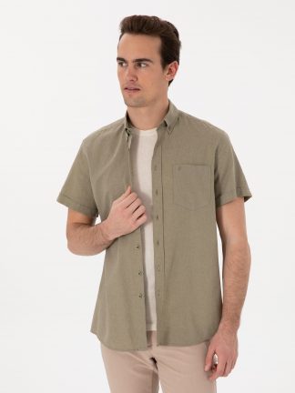 پیراهن مردانه خاکی روشن پیرکاردین