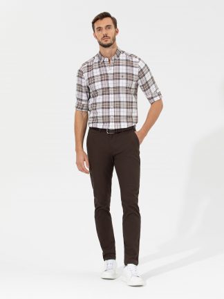 شلوار کتان مردانه قهوه ای پیرکاردین