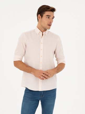 پیراهن مردانه صورتی پودری پیرکاردین