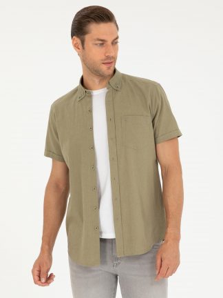 پیراهن آستین کوتاه مردانه خاکی روشن پیرکاردین