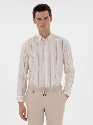 پیراهن مردانه خاکی روشن پیرکاردین