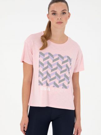 تیشرت زنانه صورتی پودری یو اس پولو