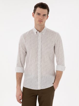 پیراهن مردانه خاکی روشن پیرکاردین