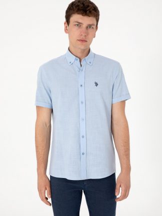 پیراهن آستین کوتاه مردانه آبی روشن یو اس پولو