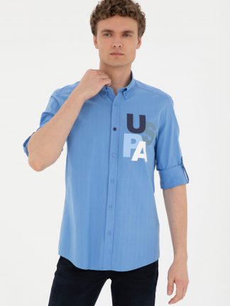 پیراهن مردانه آبی روشن یو اس پولو