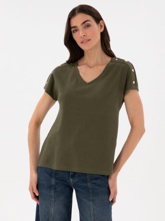 تیشرت زنانه خاکی روشن پیرکاردین