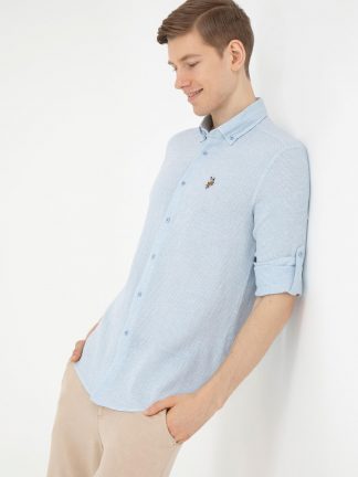 پیراهن مردانه آبی روشن یو اس پولو