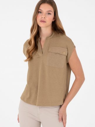 تیشرت زنانه خاکی روشن یو اس پولو