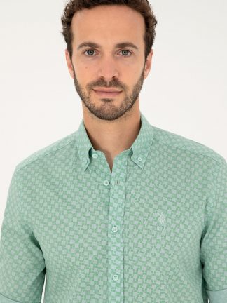 پیراهن مردانه آبی فیروزه ای یو اس پولو