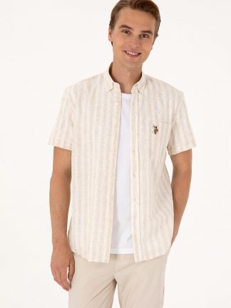 پیراهن آستین کوتاه مردانه شتری یو اس پولو