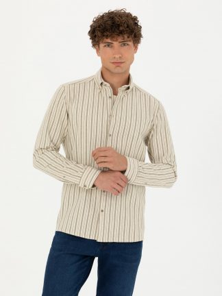 پیراهن مردانه خاکی روشن پیرکاردین