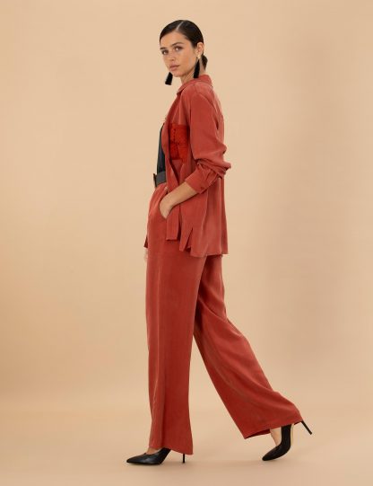 شلوار پارچه ای زنانه آجری پیرکاردین