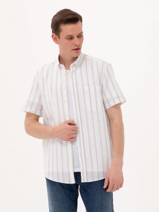 پیراهن آستین کوتاه مردانه خاکی روشن پیرکاردین