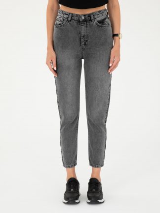 شلوار جین مام فیت زنانه خاکستری تیره پیرکاردین