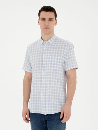 پیراهن آستین کوتاه مردانه آبی روشن پیرکاردین