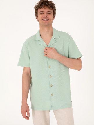 پیراهن آستین کوتاه مردانه آبی فیروزه ای یو اس پولو