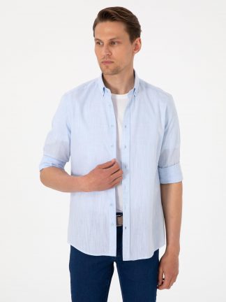 پیراهن مردانه آبی روشن پیرکاردین