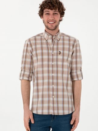 پیراهن مردانه خاکی روشن یو اس پولو