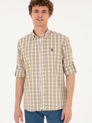 پیراهن مردانه خاکی روشن یو اس پولو