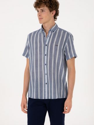 پیراهن آستین کوتاه مردانه سرمه ای یو اس پولو