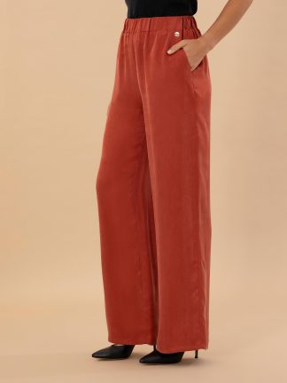 شلوار پارچه ای زنانه آجری پیرکاردین