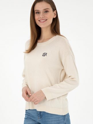 پلیور زنانه کرم ملانژ یو اس پولو