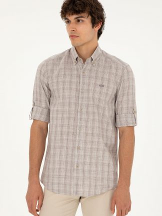 پیراهن مردانه خاکی روشن یو اس پولو