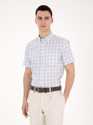 پیراهن آستین کوتاه مردانه آبی روشن پیرکاردین