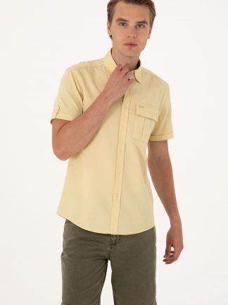 پیراهن آستین کوتاه مردانه خاکی روشن یو اس پولو