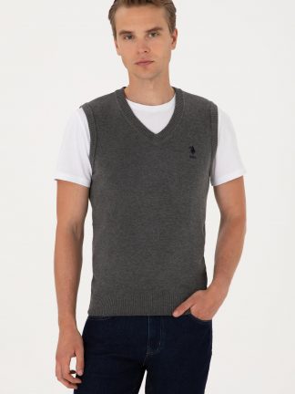 جلیقه مردانه خاکستری تیره یو اس پولو