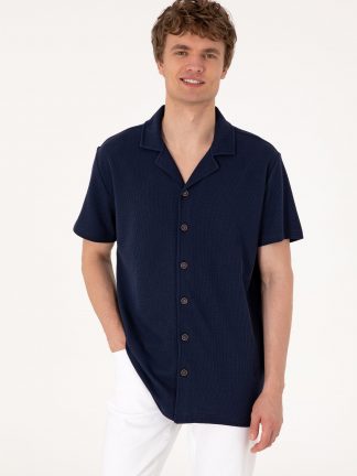 پیراهن آستین کوتاه مردانه سرمه ای یو اس پولو