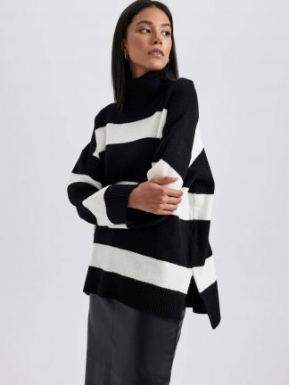 پیراهن بافت زنانه مشکی دفکتو