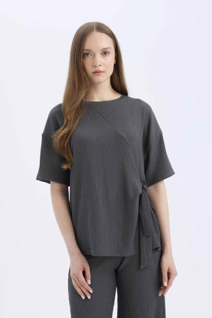 تیشرت زنانه خاکستری تیره دفکتو