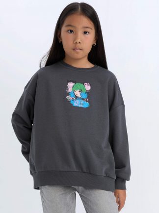 سویشرت دخترانه خاکستری تیره دفکتو